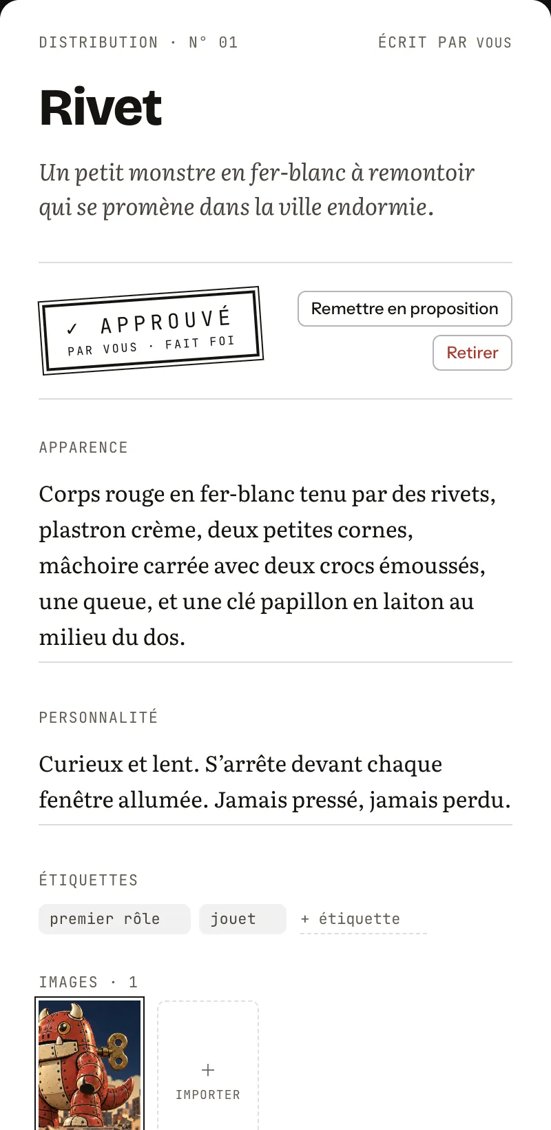 La fiche de Rivet : approuvée par vous, qui fait foi